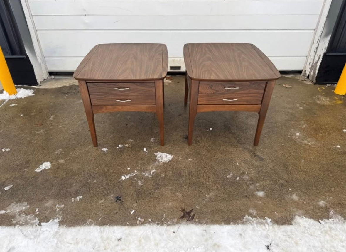 Midcentury Pair – End Tables with Silver Handles