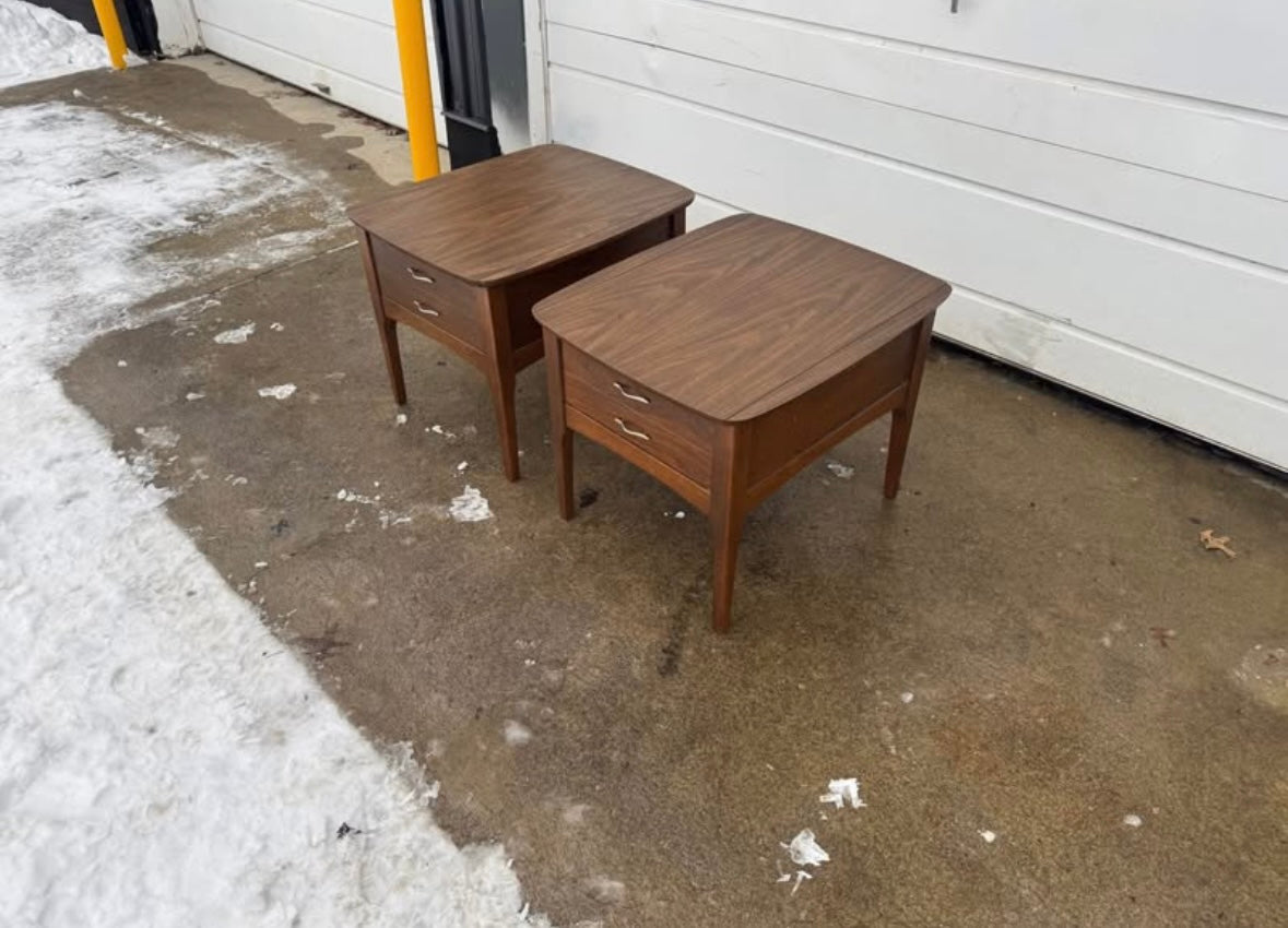 Midcentury Pair – End Tables with Silver Handles