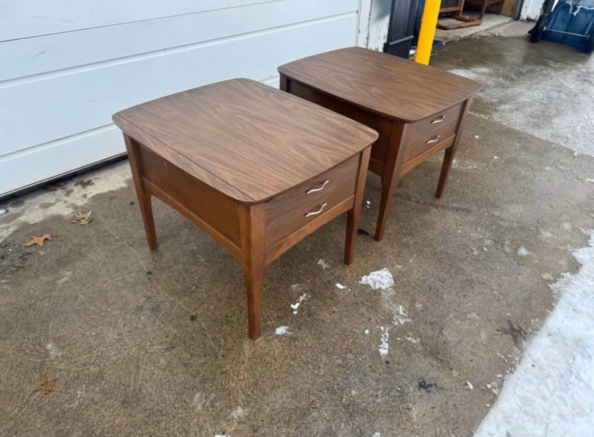 Midcentury Pair – End Tables with Silver Handles