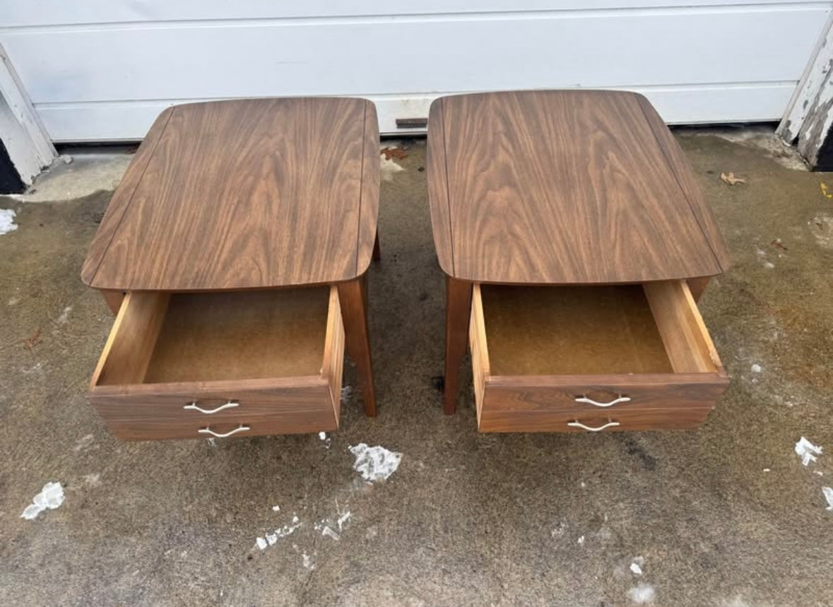 Midcentury Pair – End Tables with Silver Handles