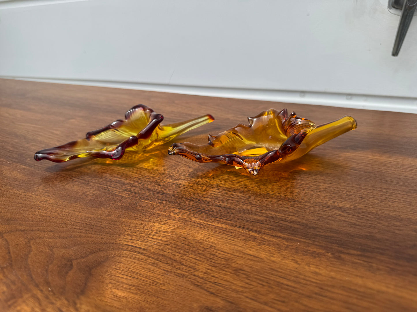 Pair of Blown Glass Sculptures β Autumn Leaves Design πβ¨