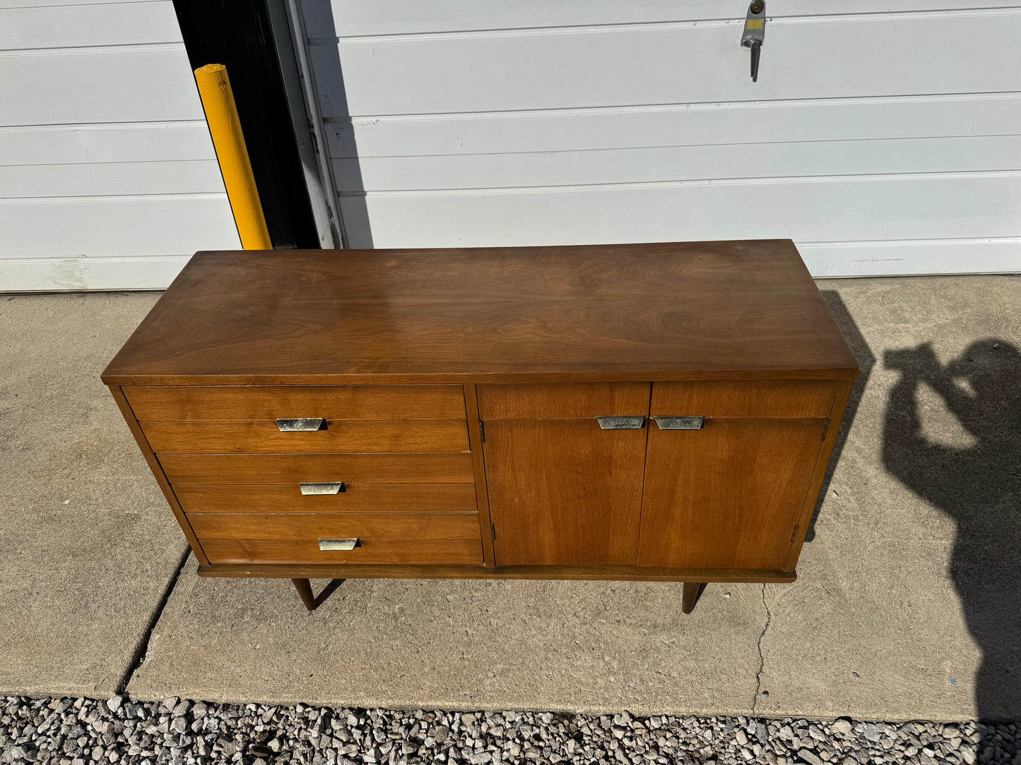 Midcentury Walnut Dining Set – Table, Chairs, Credenza & China Cabinet (Refinished Upon Sale))