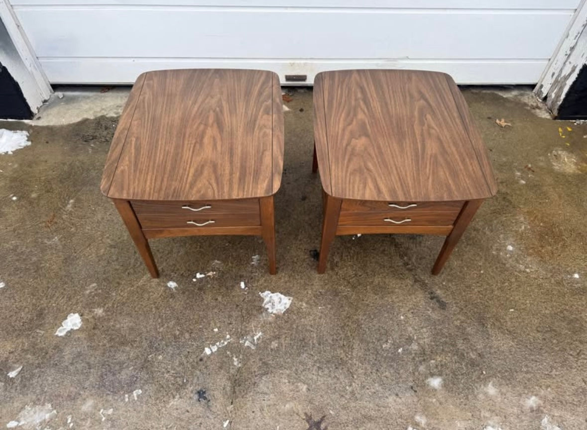 Midcentury Pair – End Tables with Silver Handles