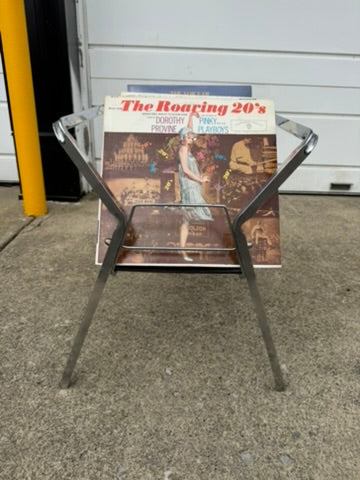Vintage Chrome Record Holder β Midcentury Modern Storage