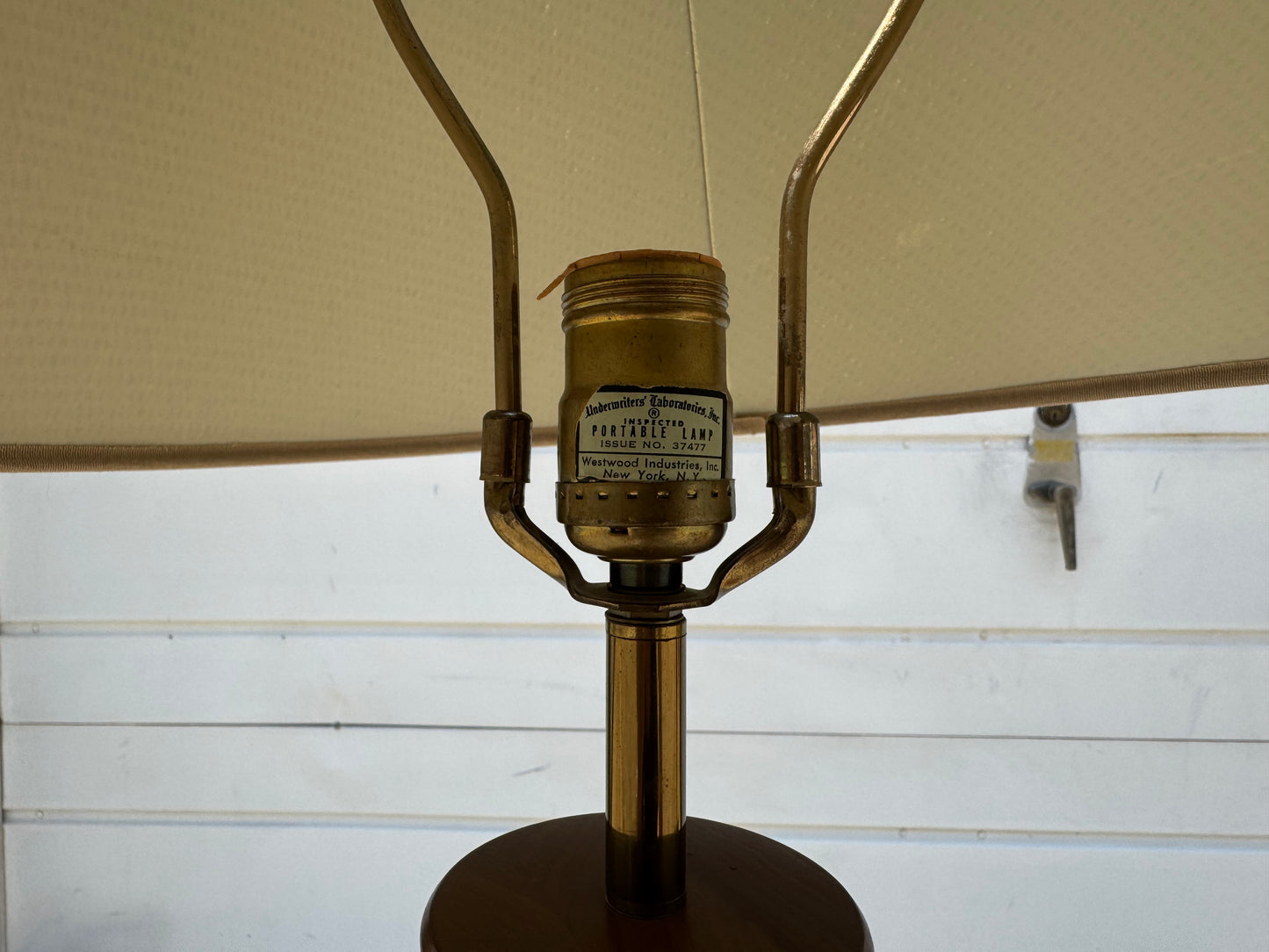 1960s Walnut Lamp Pair with Light Shades – 36” Tall ✨