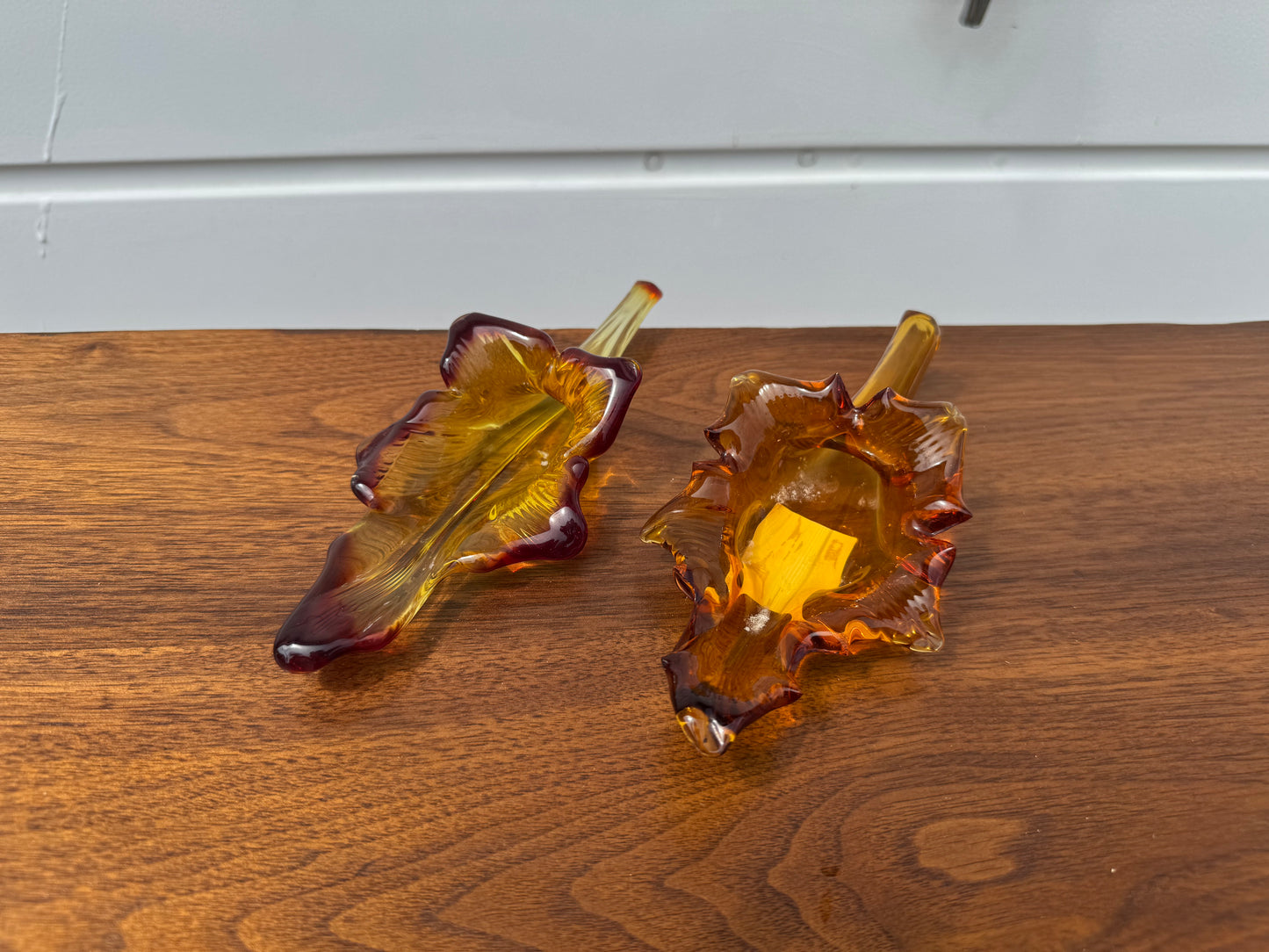 Pair of Blown Glass Sculptures β Autumn Leaves Design πβ¨