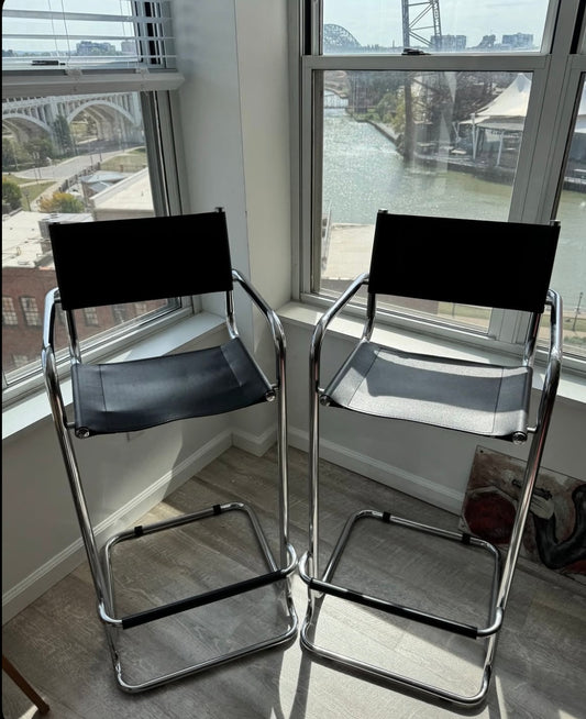 Italian Chromed Metal Cantilever Chairs with Artificial Leather Seats – 1990s Pair