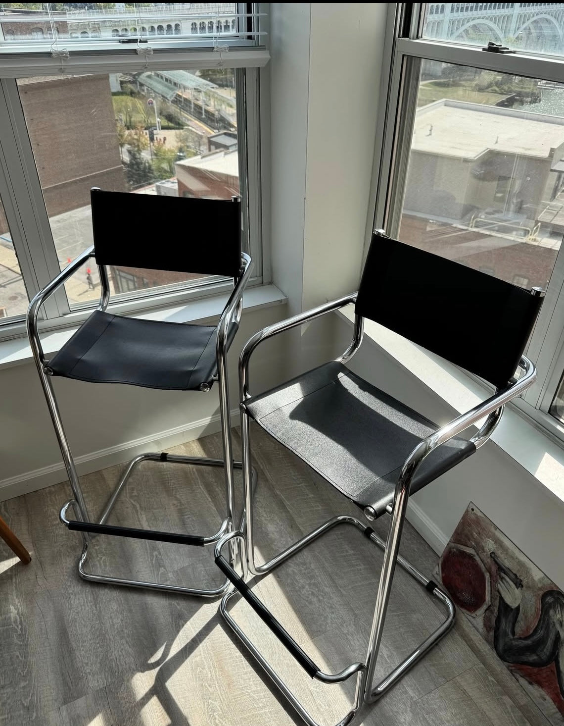 Italian Chromed Metal Cantilever Chairs with Artificial Leather Seats – 1990s Pair