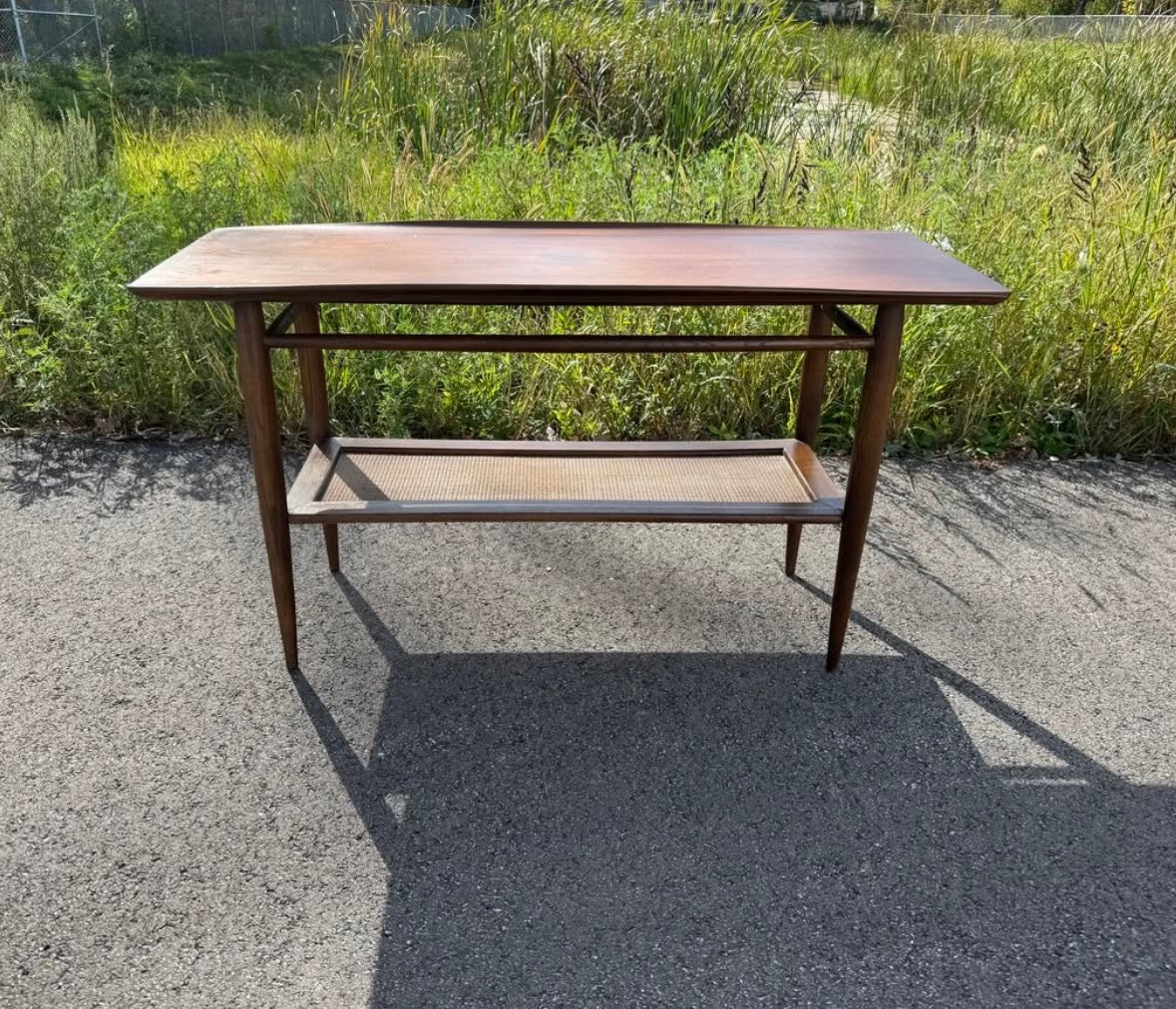 Bassett Console Table with Rattan Shelf