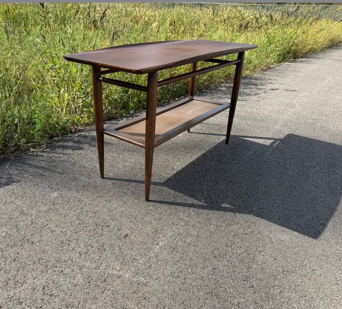 Bassett Console Table with Rattan Shelf