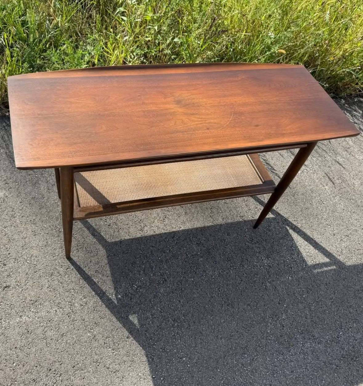 Bassett Console Table with Rattan Shelf