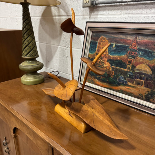 Vintage Hawaiian Floral Wood Carving