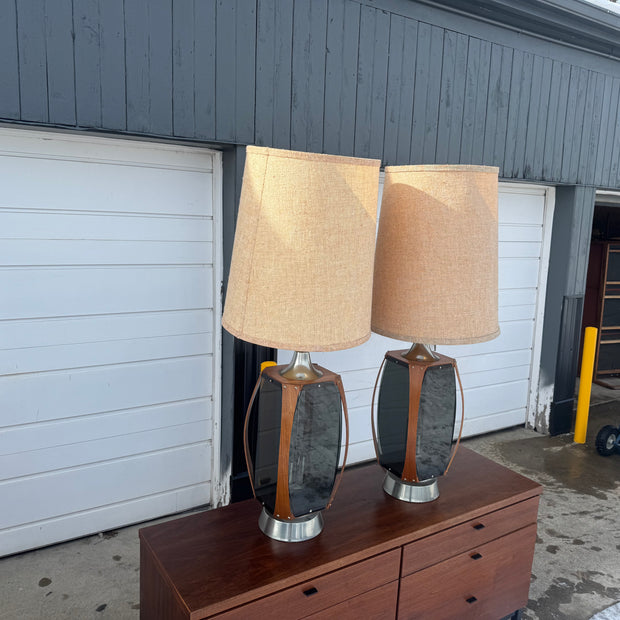 Vintage Midcentury Modern Lawrin Bent Walnut & Plexiglass Table Lamps ✨