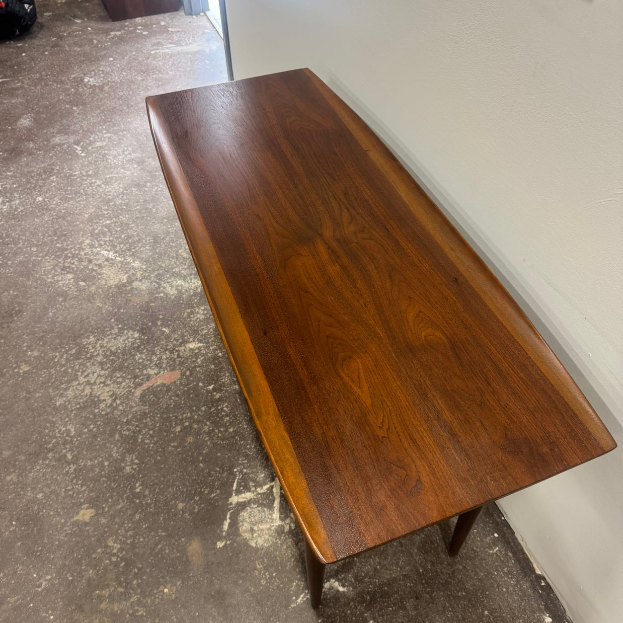 Bassett Walnut & Rattan Console Table — Professionally Refinished