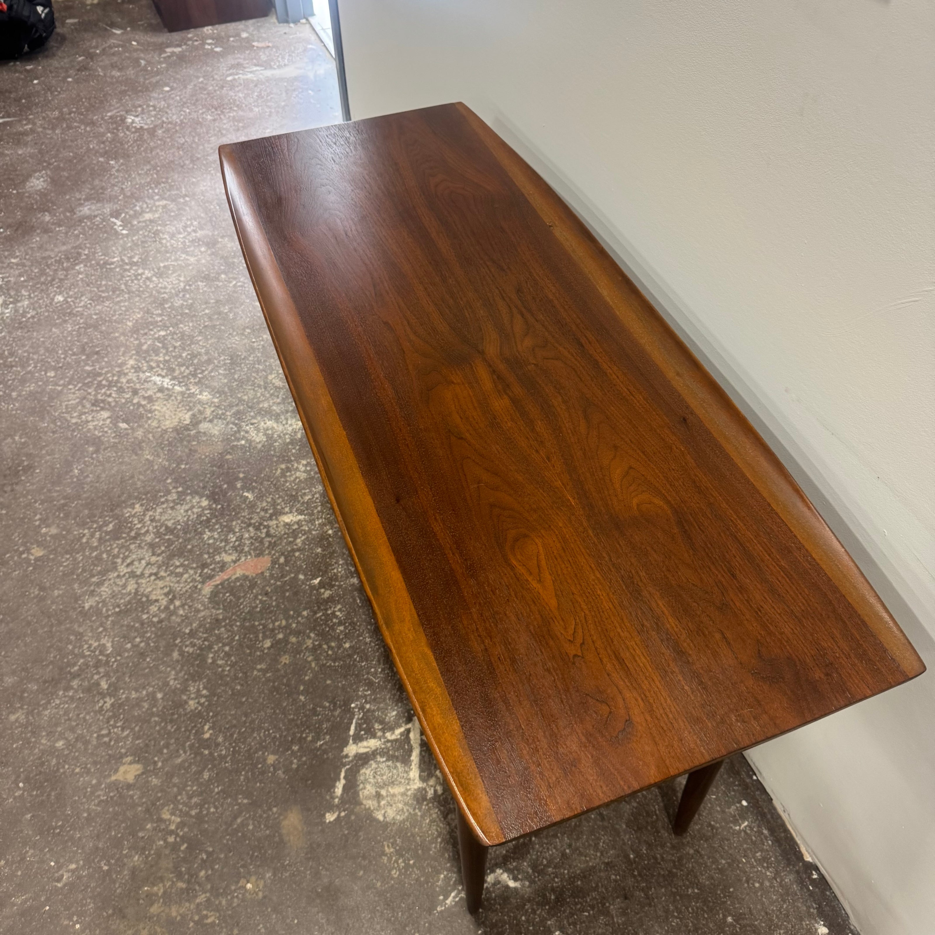 Bassett Walnut & Rattan Console Table — Professionally Refinished