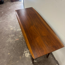 Bassett Walnut & Rattan Console Table — Professionally Refinished