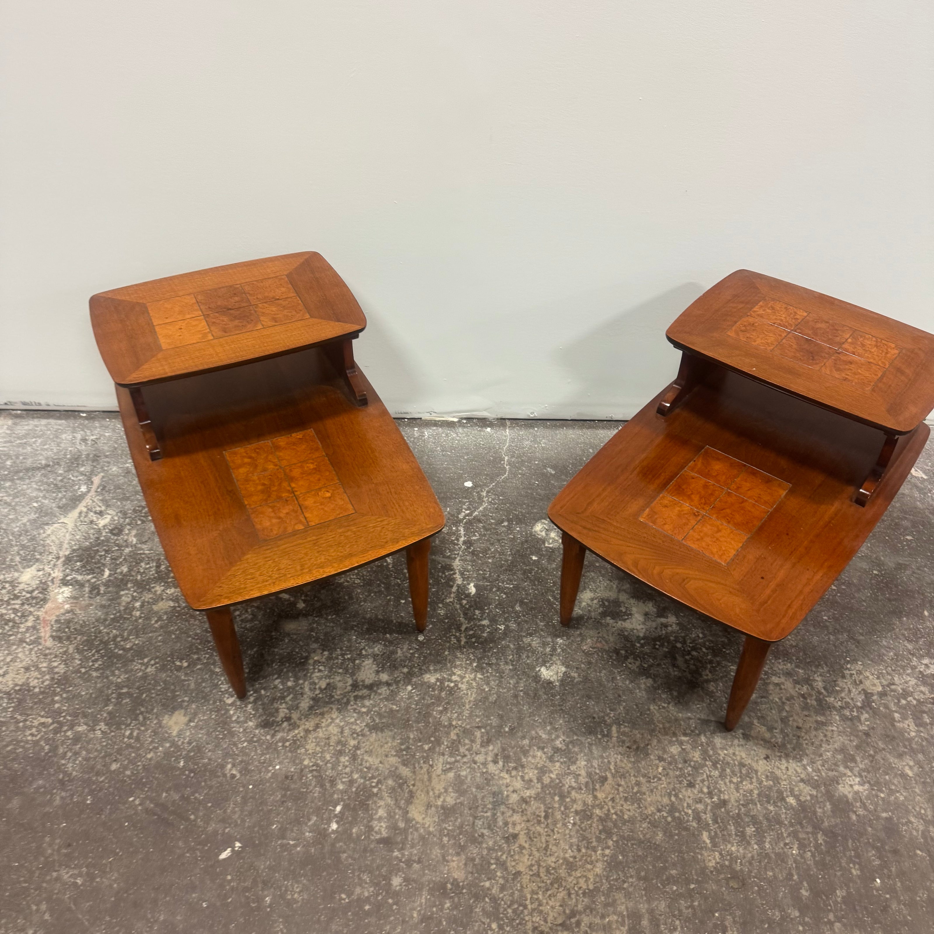 Lane Walnut Burl Inlay End Tables