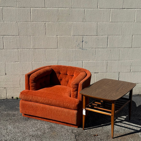 Midcentury Barrel Lounge Chair — Burnt Orange Chenille