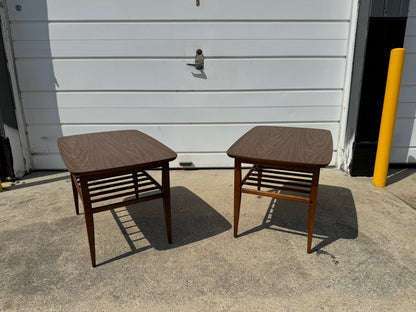 Lane Furniture Company – Pair of Formica Top End Tables with Spoked Bottom (30” L x 20” W x 19” T)