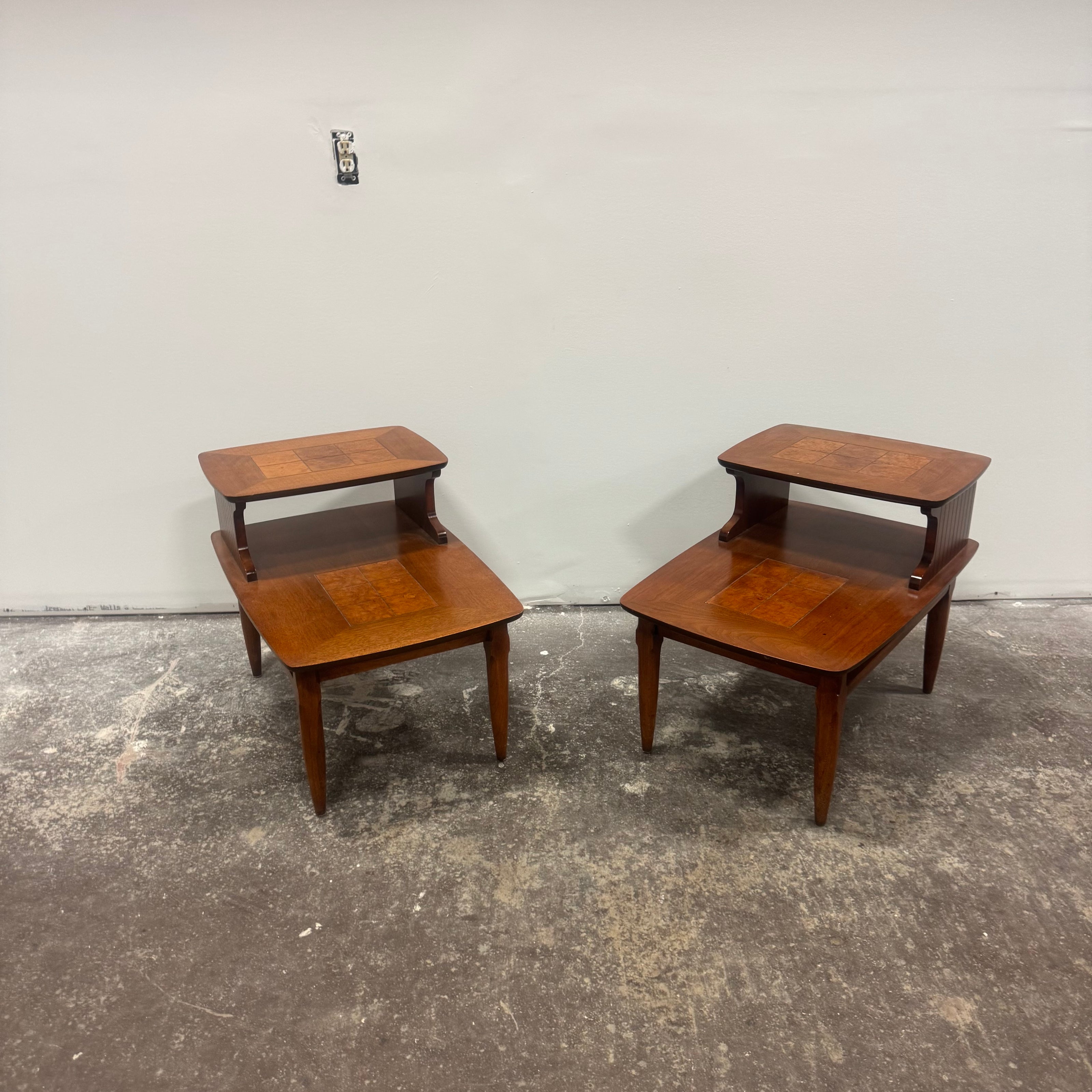 Lane Walnut Burl Inlay End Tables