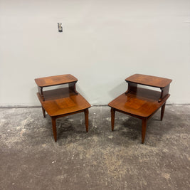 Lane Walnut Burl Inlay End Tables