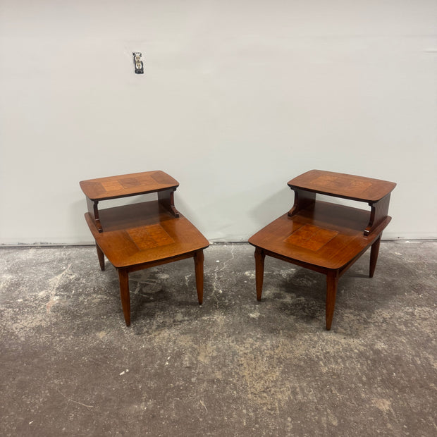 Lane Walnut Burl Inlay End Tables