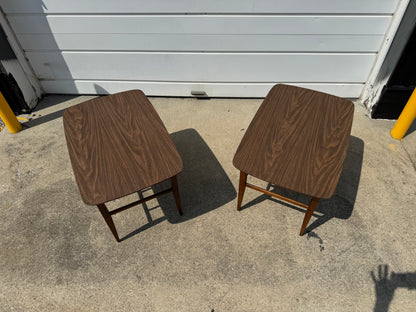 Lane Furniture Company – Pair of Formica Top End Tables with Spoked Bottom (30” L x 20” W x 19” T)
