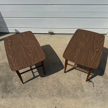 Lane Furniture Company – Pair of Formica Top End Tables with Spoked Bottom (30” L x 20” W x 19” T)