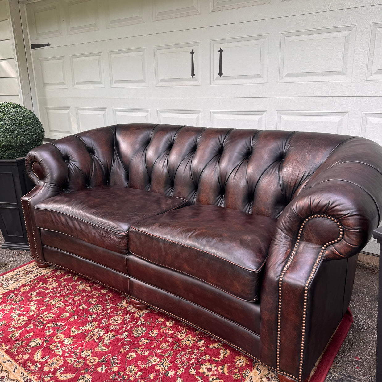 High-End Brown Leather Chesterfield Sofa — English Club | Professionally Restored