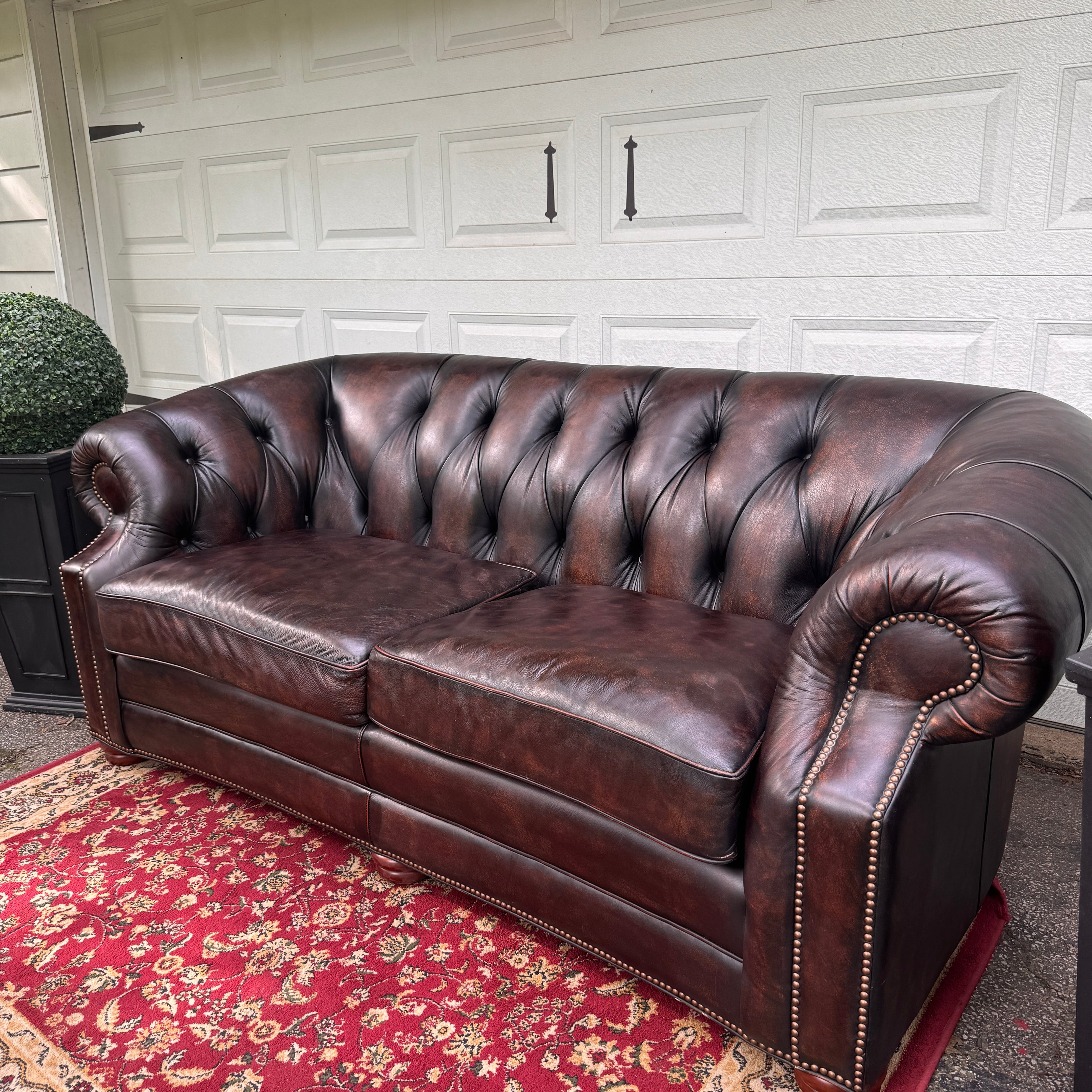 High-End Brown Leather Chesterfield Sofa — English Club | Professionally Restored