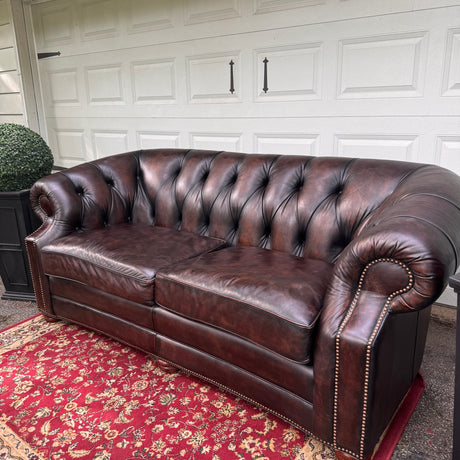High-End Brown Leather Chesterfield Sofa — English Club | Professionally Restored