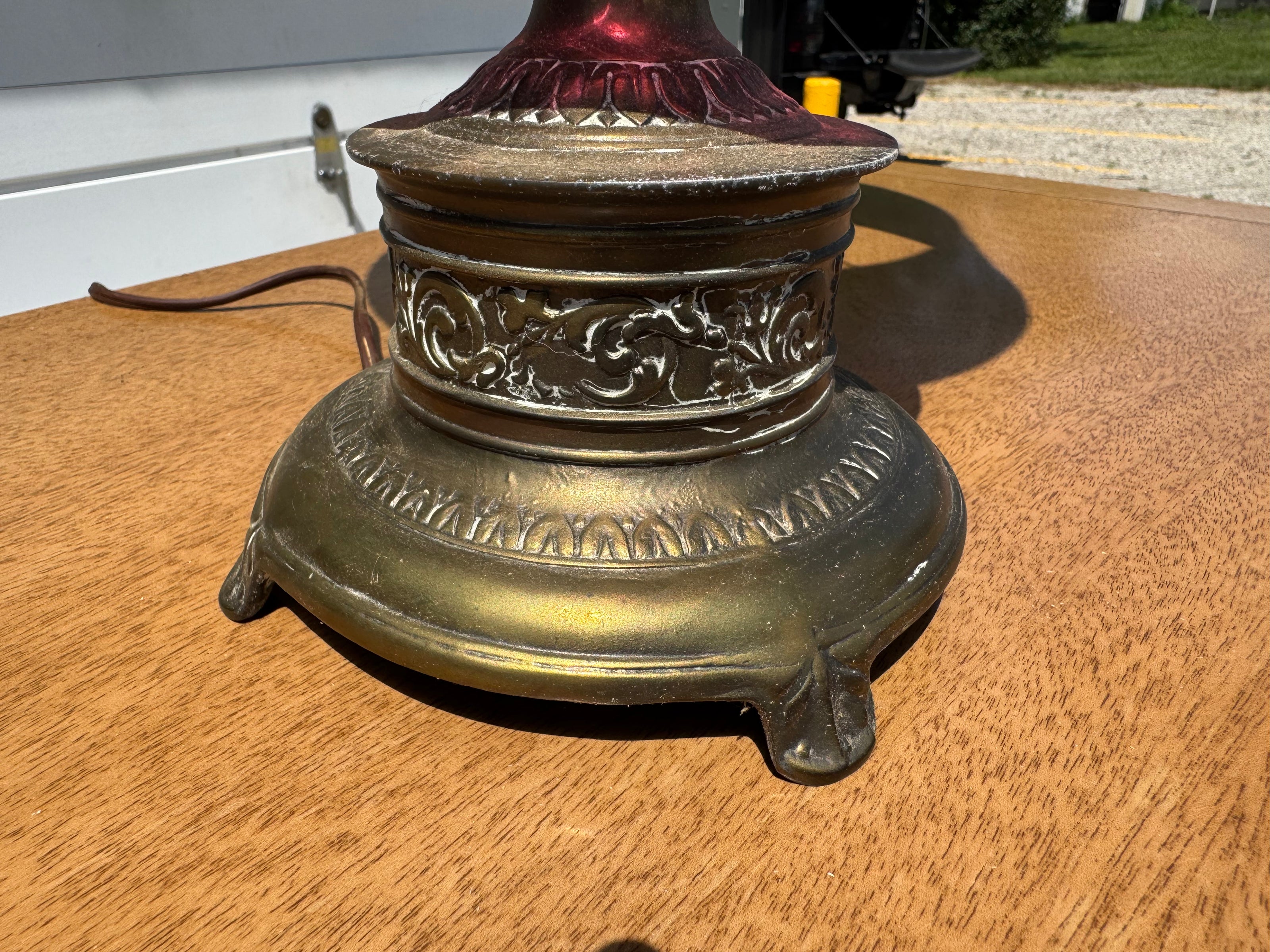 Vintage Pink Glass Lamp Base (Slag Glass Style) – Shade Not Included ✨