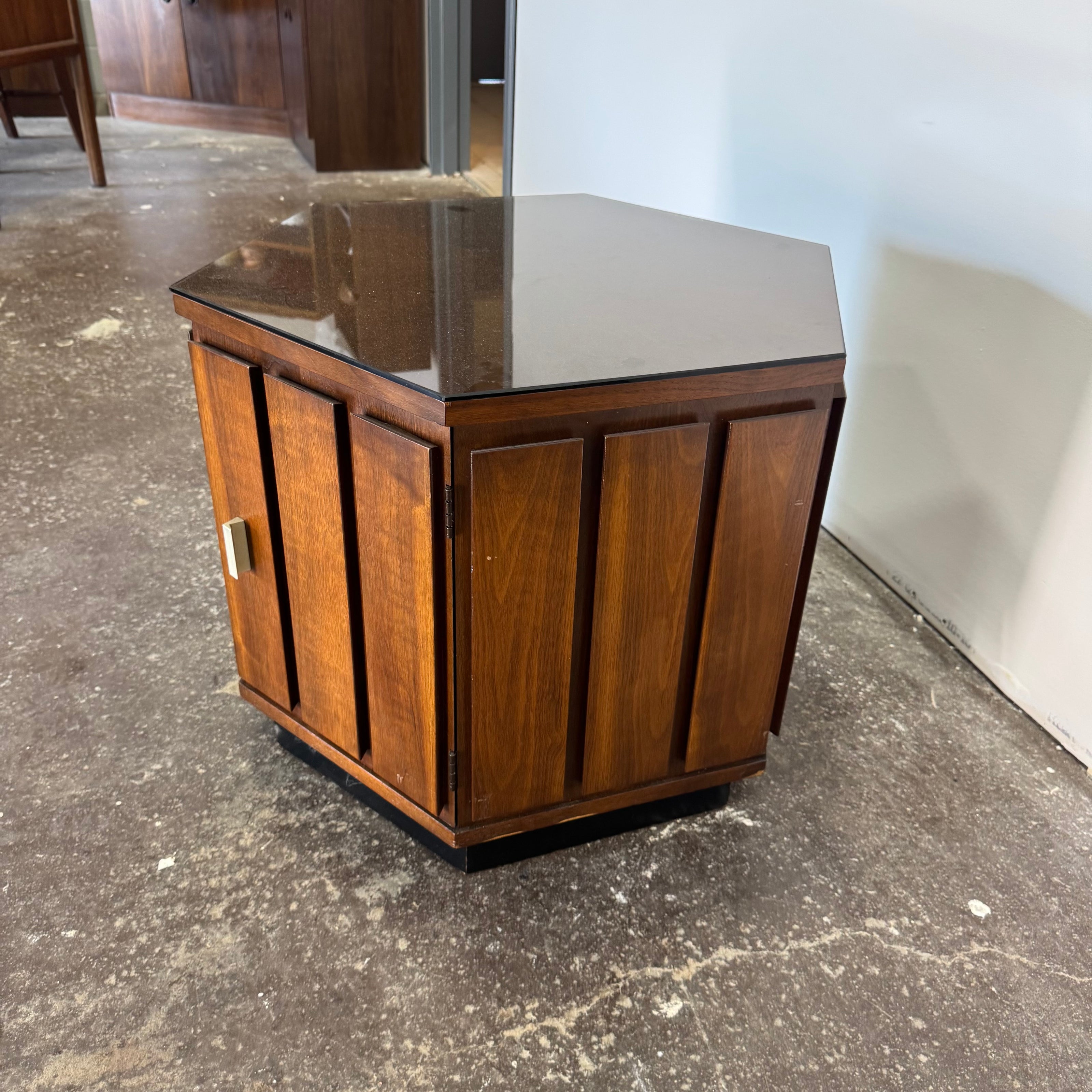 Lane Walnut Hexagon End Table