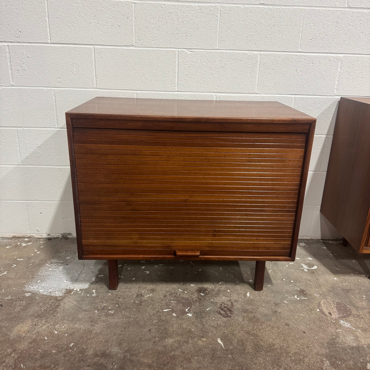 Jens Risom Walnut Tambour Door Bar Cabinet — Professionally Restored