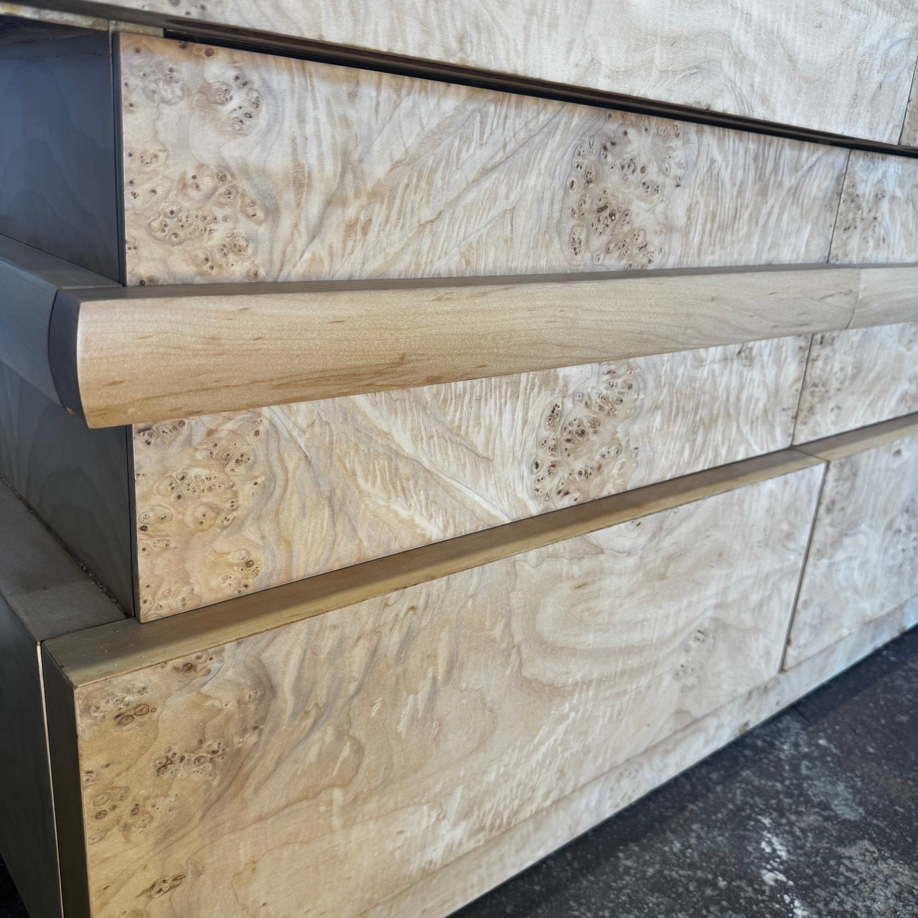Brutalist Burl Nine Drawer Dresser