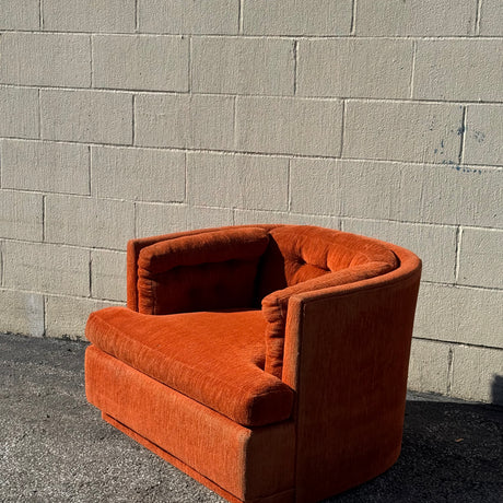 Midcentury Barrel Lounge Chair — Burnt Orange Chenille
