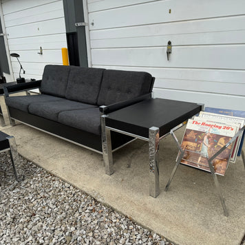 Black Midcentury Couch with Three Matching End Tables – Newly Upholstered