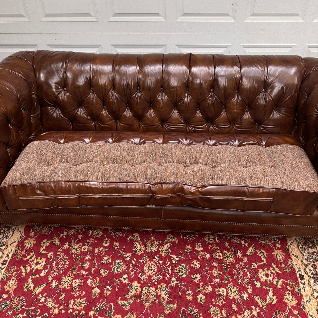 Vintage Genuine Leather English Club Sofa — Button Tufted | Ralph Lauren Style