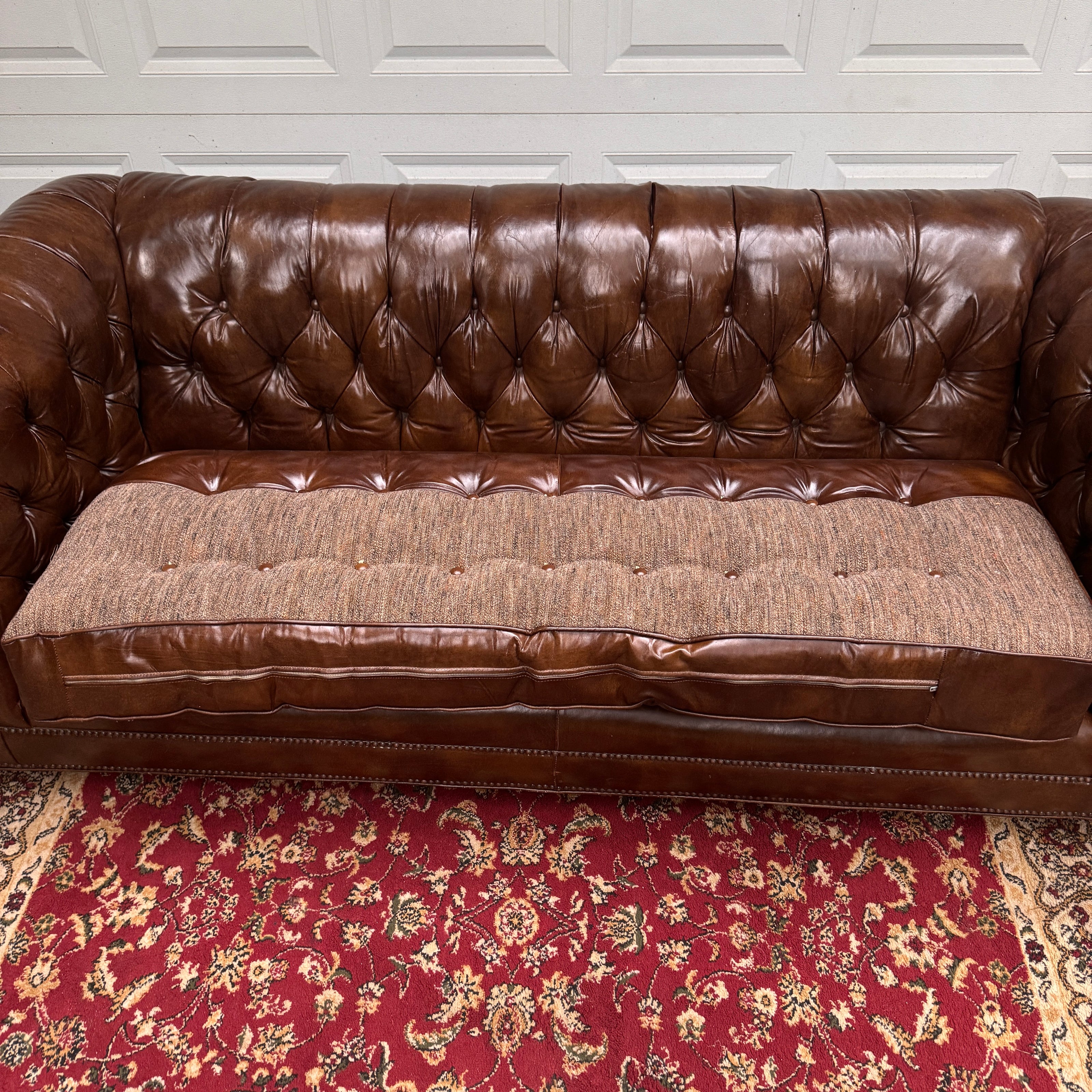 Vintage Genuine Leather English Club Sofa — Button Tufted | Ralph Lauren Style