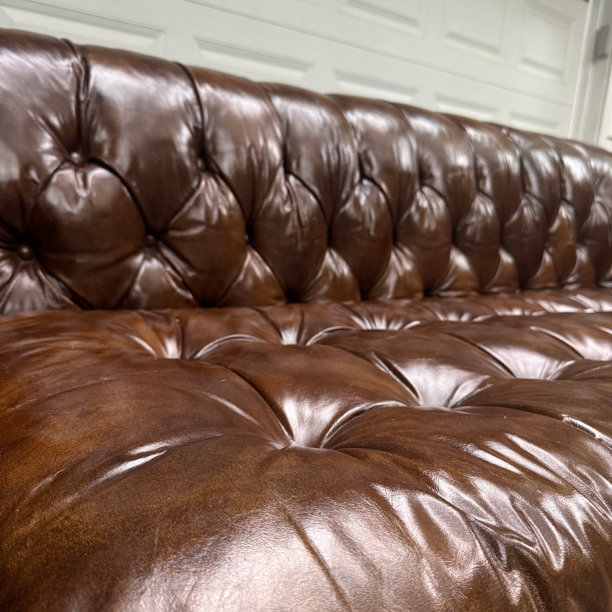 Vintage Genuine Leather English Club Sofa — Button Tufted | Ralph Lauren Style