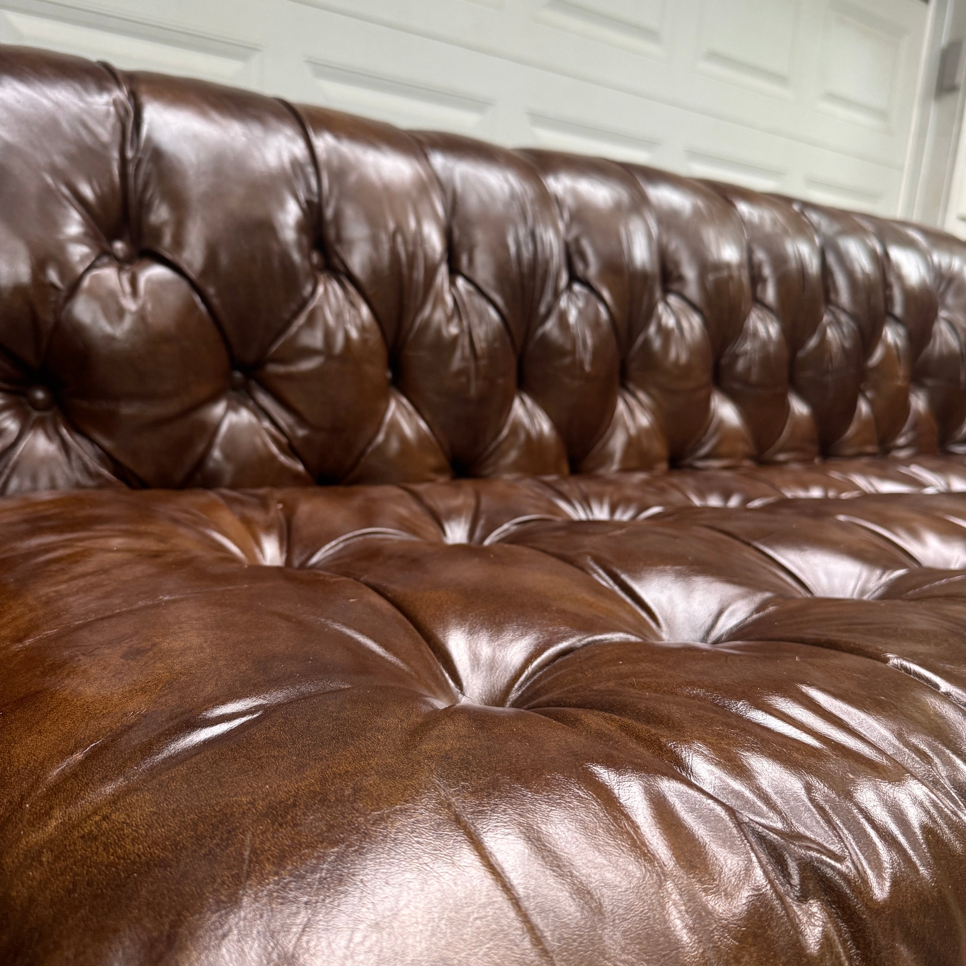 Vintage Genuine Leather English Club Sofa — Button Tufted | Ralph Lauren Style