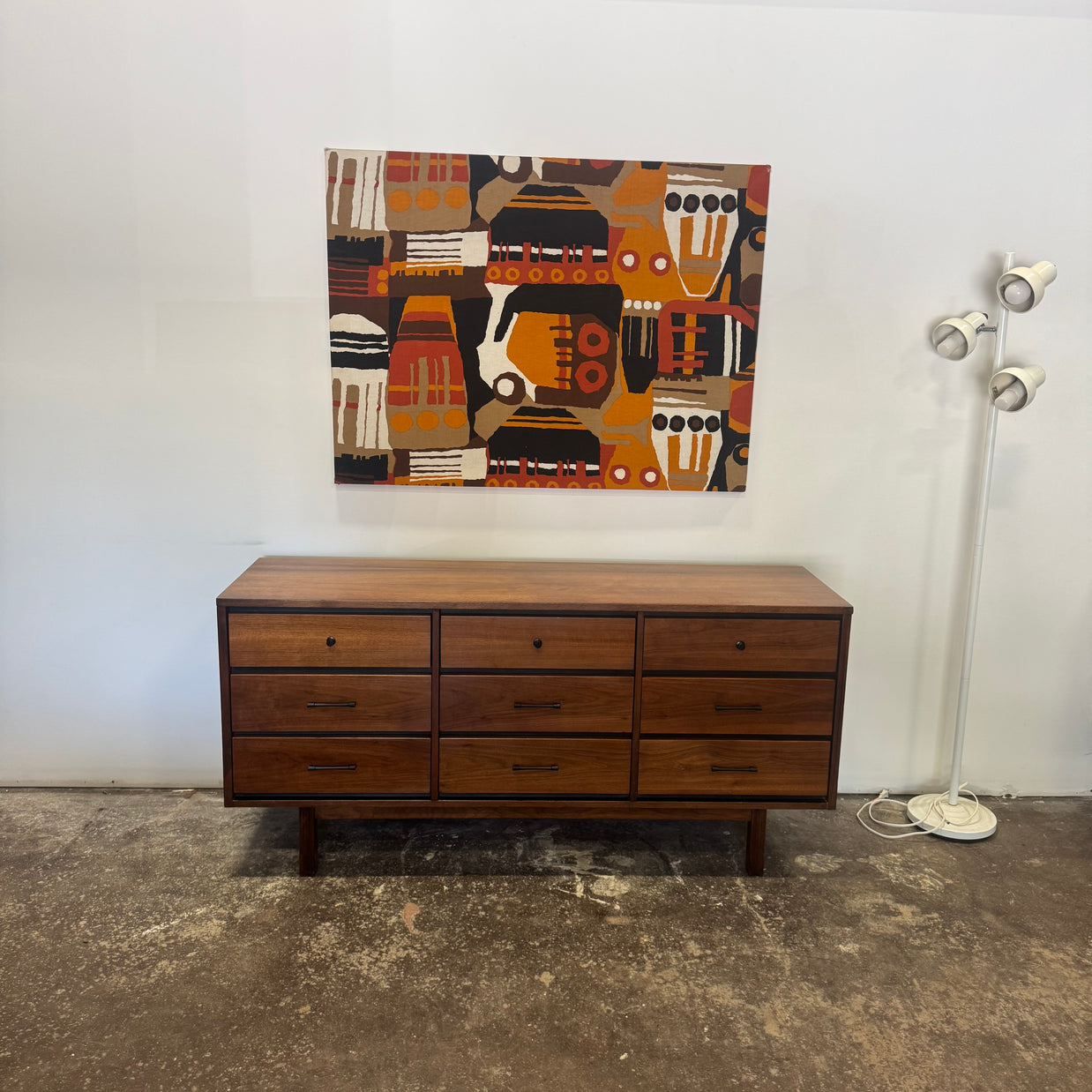 Midcentury Walnut Nine Drawer Dresser