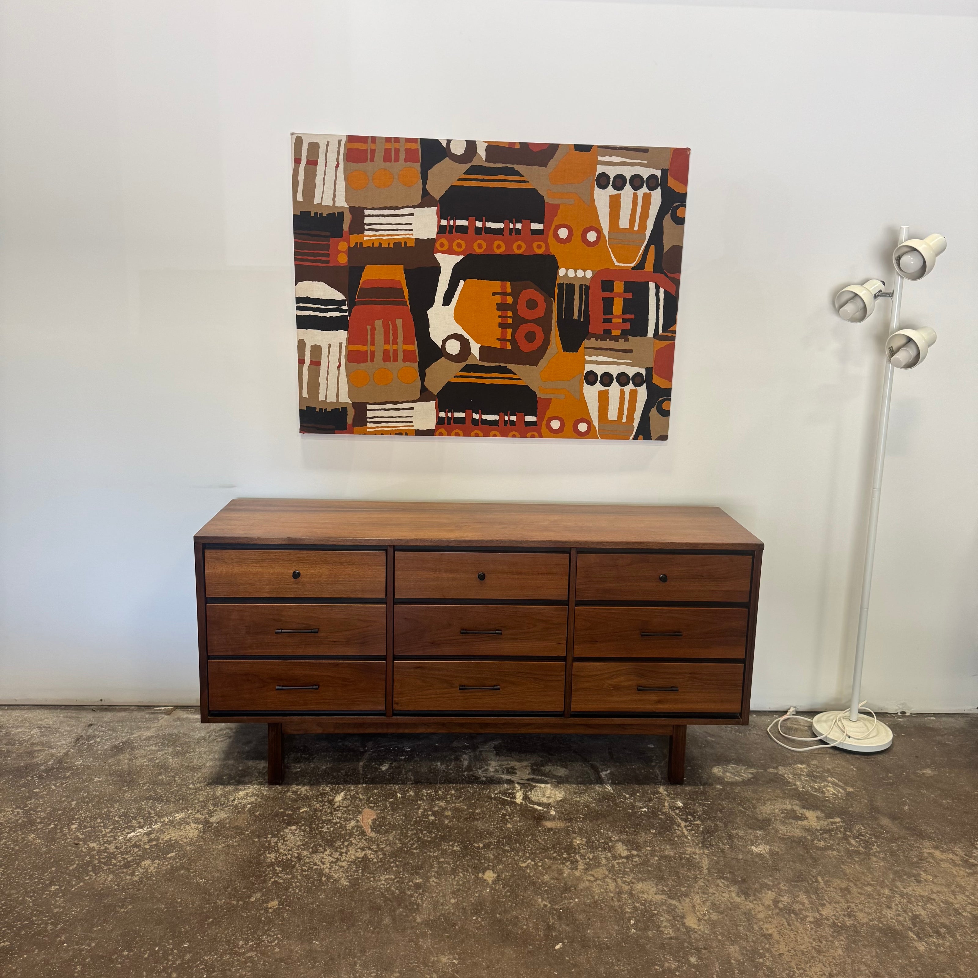 Midcentury Walnut Nine Drawer Dresser