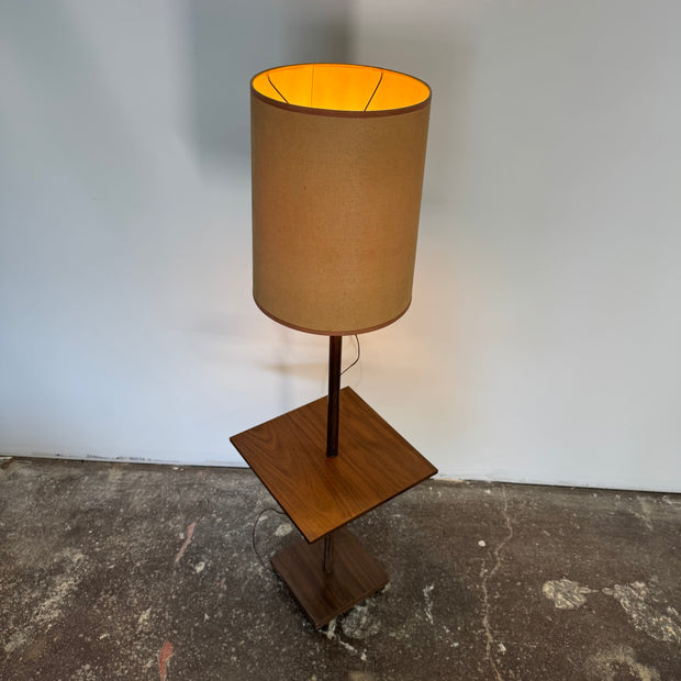 Midcentury Walnut Floor Lamp with Integrated Side Table