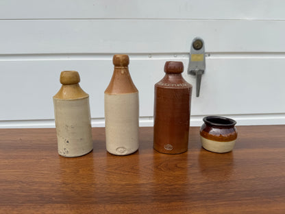 Vintage Clay Beer & Medicine Bottle Collection – Three Bottles + One Bowl 🏺✨