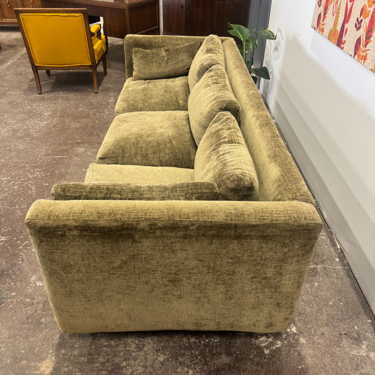 Sleigh Lounge Sofa - Olive Upholstery w/ down pillows