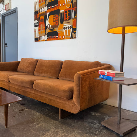 Vintage 1970s MCM Low Profile Sofa — Original Wood Base | New Foam