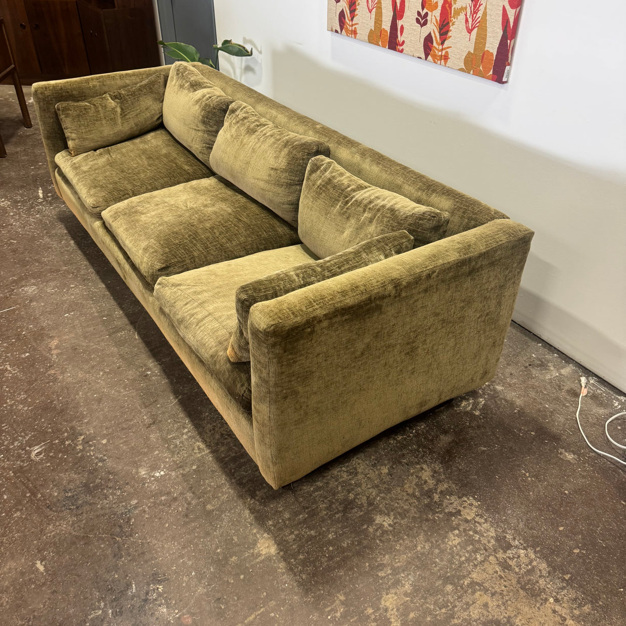 Sleigh Lounge Sofa - Olive Upholstery w/ down pillows