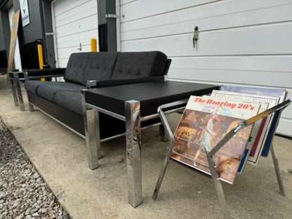 Black Midcentury Couch with Three Matching End Tables – Newly Upholstered