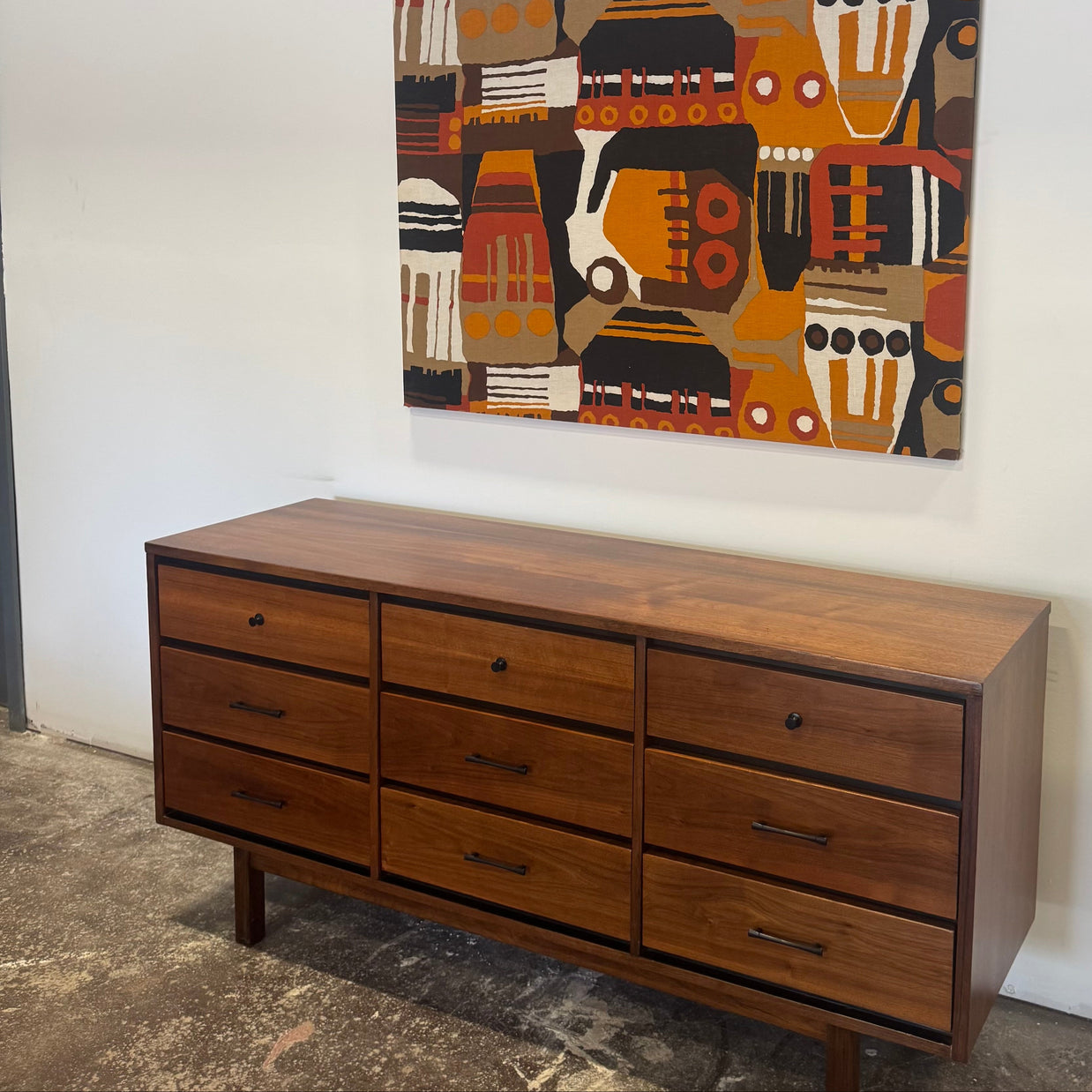 Midcentury Walnut Nine Drawer Dresser